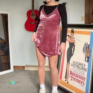 pink velour slip dress